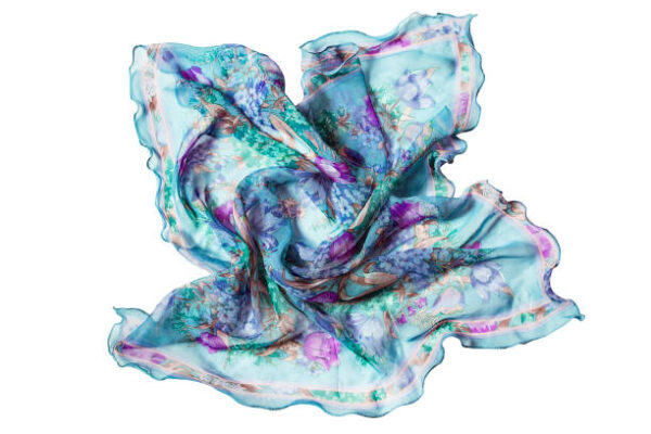 Light blue draped chiffon kerchief isolated on white background