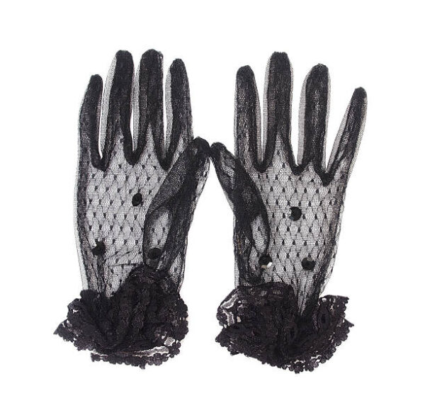Black gloves with lace on white background