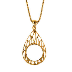 Yellow gold wire pendant hanging on a chain isolated over white